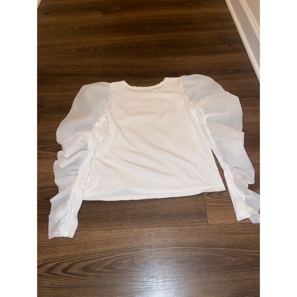 EUC ZARA Puff Sleeve Blouse White Size M | Sheer Organza Sleeve Top - Picture 7 of 10
